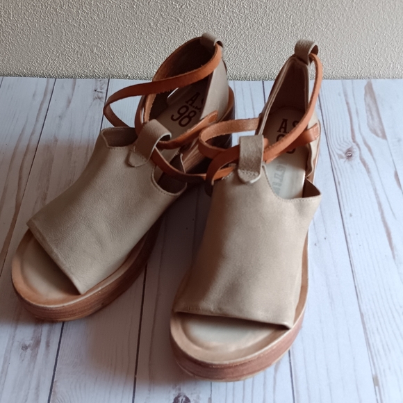 A.S.98| Nino Wedge Leather Sandal Tan Sz 40 - Picture 1 of 6
